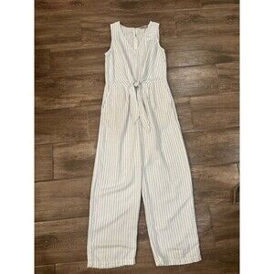 Sleeveless Linen Wide Leg Linen Jumpsuit Black & White Stripe Size 0 Loft